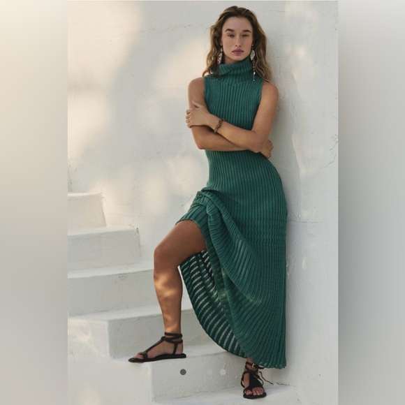 NWT FREE PEOPLE HARLEY SWEATER MAXI DRESS SIZE XS IN GREEN TURTLENECK - Picture 2 of 16